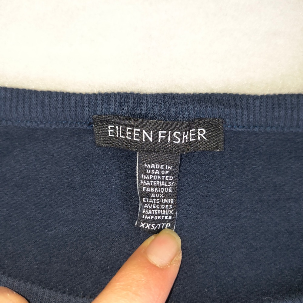 Eileen‎ Fisher Navy Long Sleeve Tee Womens XXS Organic Cotton Minimalist Top - Picture 2 of 8